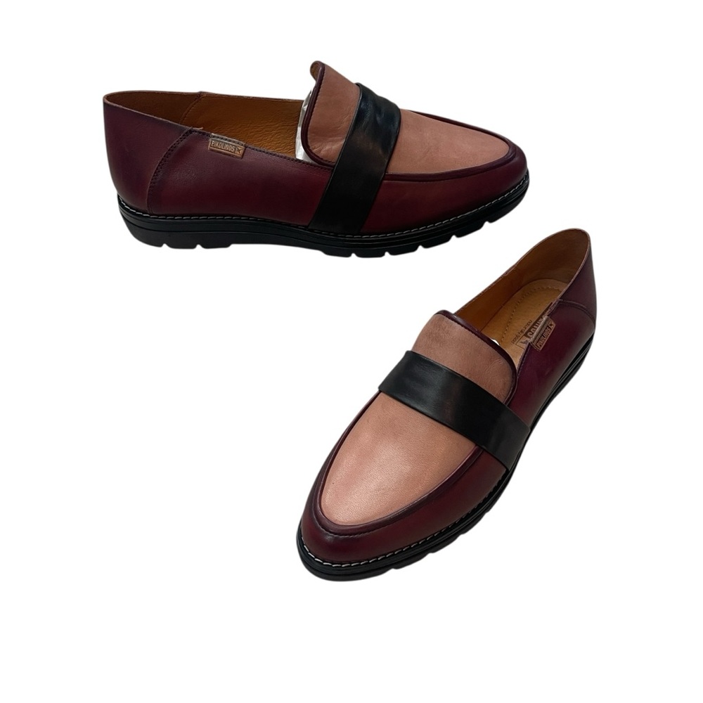 Pikolinos Burgundy Black Leather Pointed Toe Slip On Loafers Womens size EU 41